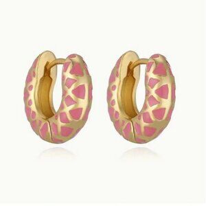 NEW Seanna 18K Gold Plated Pink Enamel Chunky Hoop Earrings
